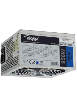Zasilacz ATX 950W Akyga Basic AK-B1-950 P4+4 PCI-E 6 pin i 6+2 pin 5x SATA 2x Molex APFC FAN 12cm