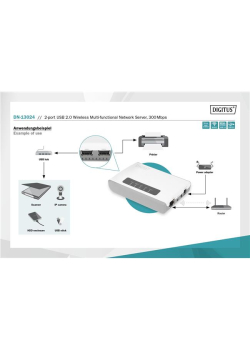 Serwer sieciowy DIGITUS wielofunkcyjny, bezprzewodowy 2-portowy, USB 2.0, 300Mbps-964456